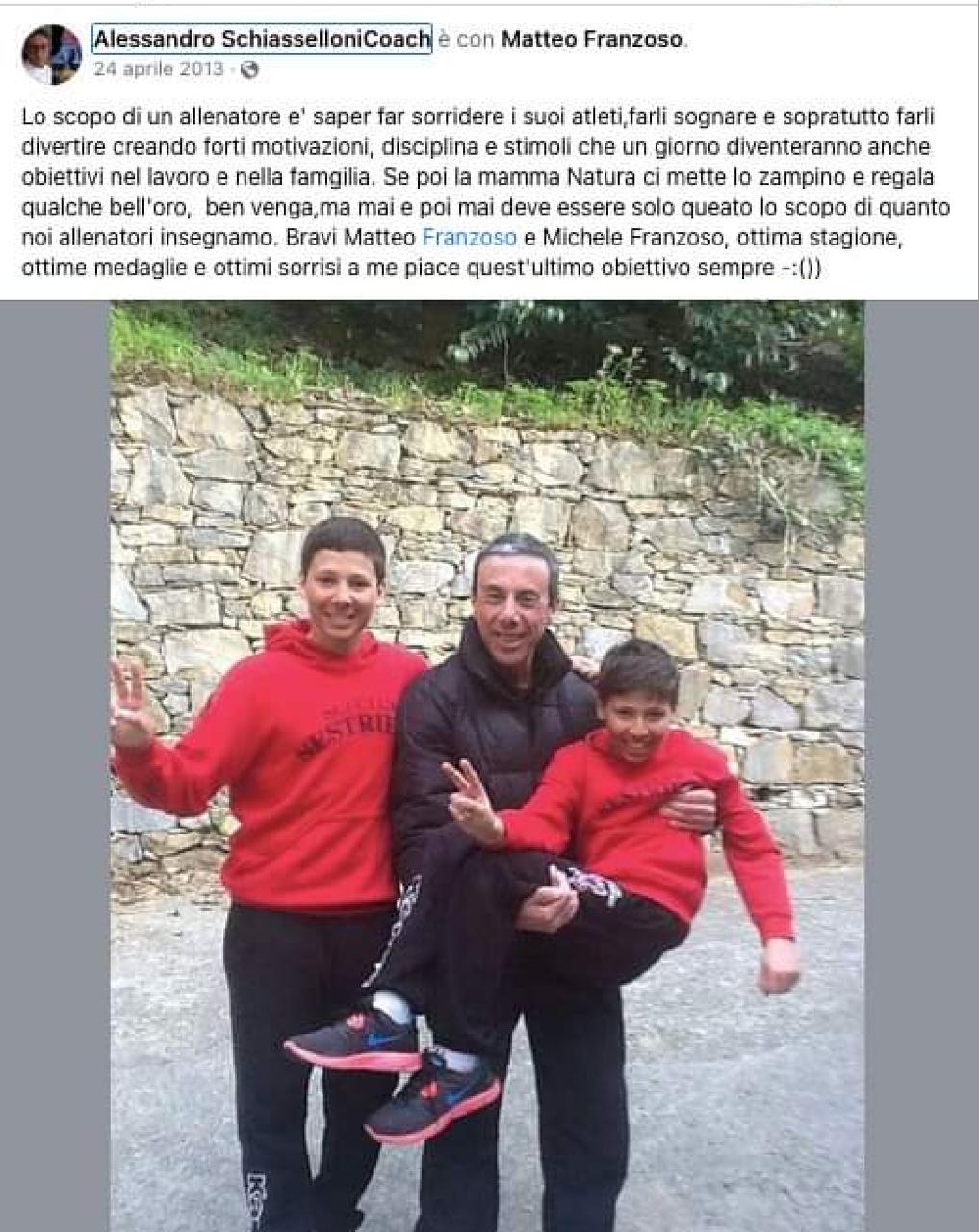 Il ricordo pubblicato nel 2013 con Matteo e Michele Franzoso