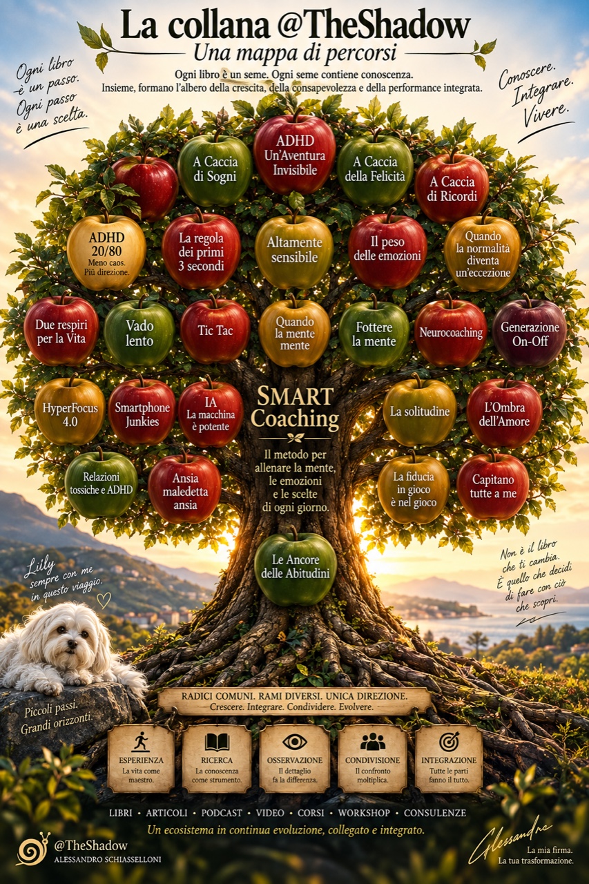 Albero della collana @TheShadow con i titoli dei libri di Alessandro Schiasselloni